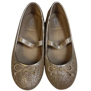 Jumping Beans Glitter Mary Jane Flats Toddler Girls Size 10 Gold Excellent Bow